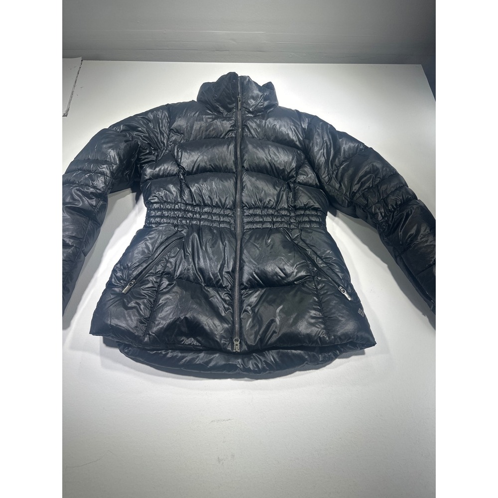 Columbia Omni-Heat Puffer Jacket Women Medium Black Quilted Cinched Waist WL5091